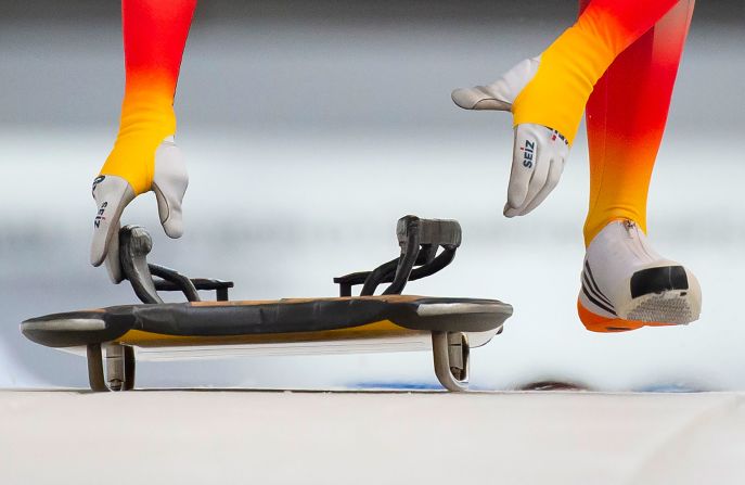 Germany's Christopher Grotheer competes in the men's skeleton competition at the Bobsleigh and Skeleton World Championships in Altenberg, Germany, on February 27.