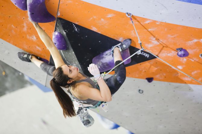 Lauren Bair focuses on a hold during the IFSC Pan-American Championships 2020 in Los Angeles on February 27.