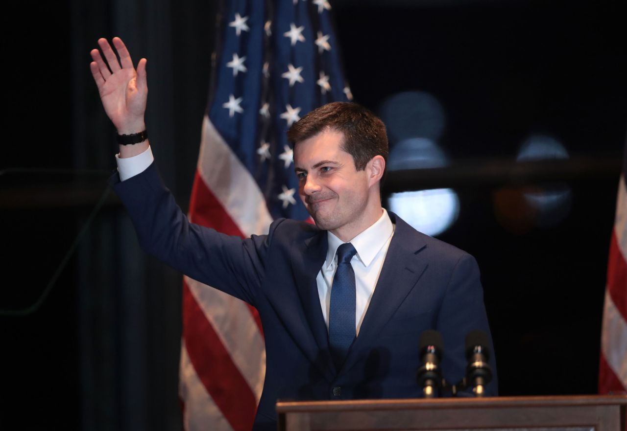 Buttigieg announces the end of his presidential campaign at an event in South Bend, Indiana, in March 2020.