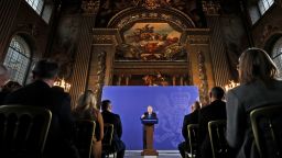 British Prime Minister Boris Johnson outlines his government's negotiating stance with the European Union after Brexit, during a key speech at the Old Naval College in Greenwich on February 3, 2020 in London, England. (Photo by Frank Augstein - WPA Pool/Getty Images)