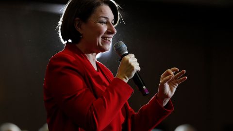 Sen. Amy Klobuchar, D-Minn., speaks at a rally, Saturday, Feb. 29, 2020, in Portland, Maine.