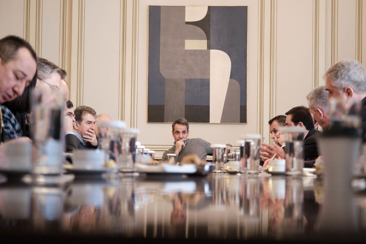 Greek Prime Minister Kyriakos Mitsotakis leads a meeting on the migration crisis on February 29.