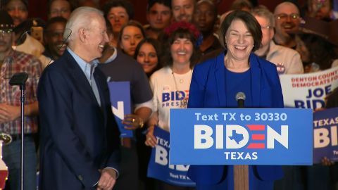 Sen. Amy Klobuchar, D-Minn traveled to Dallas on Monday night to endorse former Vice President Joe Biden