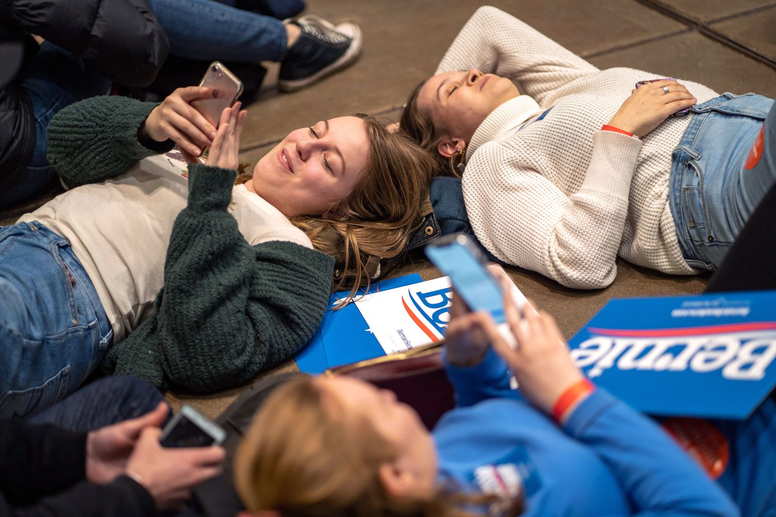 Sanders supporters wait for the start of a campaign rally in St. Paul, Minnesota, on Monday.
