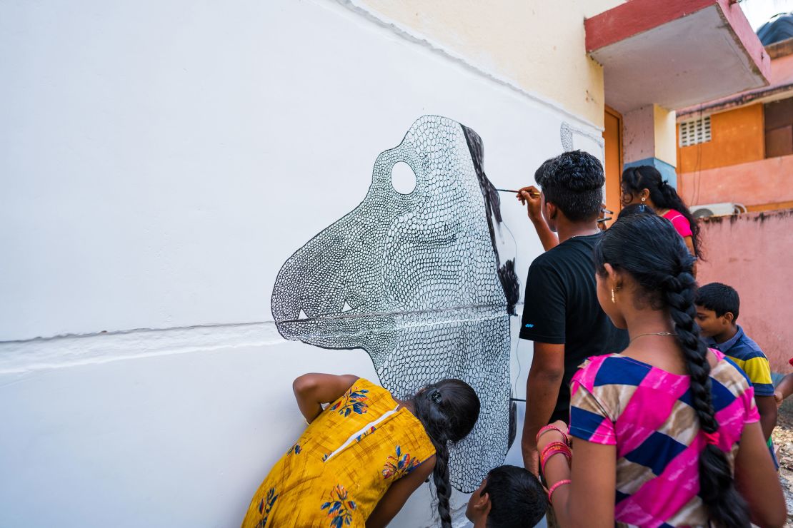 Karthik's workshop with local kids in Kannagi Nagar, Chennai, India.