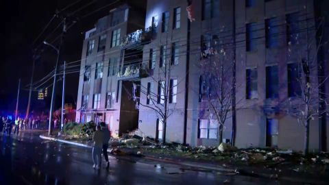 Windows were blown out of a building following a tornado in Nashville. 