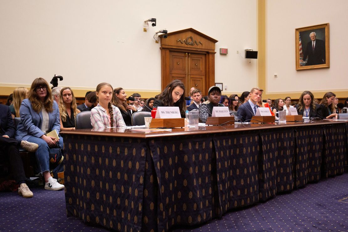 Benji Backer, right, was the only conservative to testify to the House of Representatives along with Swedish climate activist Greta Thunberg, seen at left.