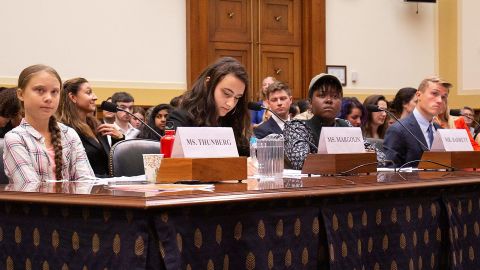 Benji Backer, right, was the only conservative to testify to the House of Representatives along with Swedish climate activist Greta Thunberg, seen at left.