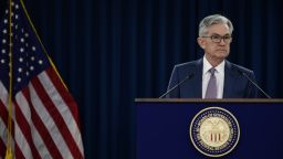 Federal Reserve Chair Jerome H. Powell announces a half percentage point interest rate cut during a speech on March 3, 2020 in Washington, DC. (Photo by Mark Makela/Getty Images)