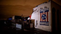 NASHVILLE, TN - MARCH 03:  General view of a mural on heavily damaged The Basement East in the East Nashville neighborhood on March 3, 2020 in Nashville, Tennessee. A tornado passed through Nashville just after midnight leaving a wake of damage in its path including two people killed in East Nashville. (Photo by Brett Carlsen/Getty Images)