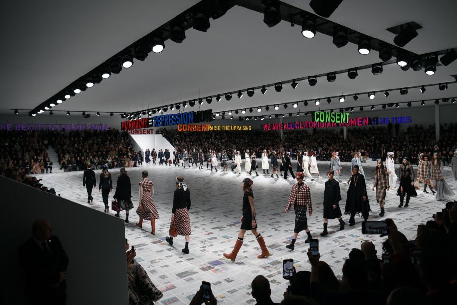 Political signage at Dior Autumn--Winter 2020-21