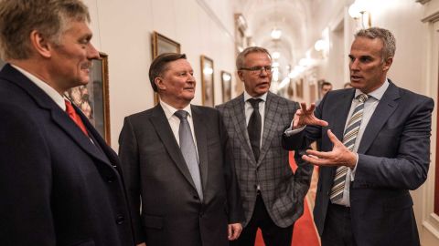 Pugh (right) met with President Putin's team alongside Fetisov (second right) earlier this year.