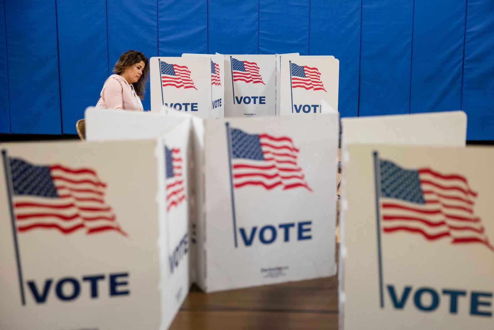 A woman votes in Herndon, Virginia.
