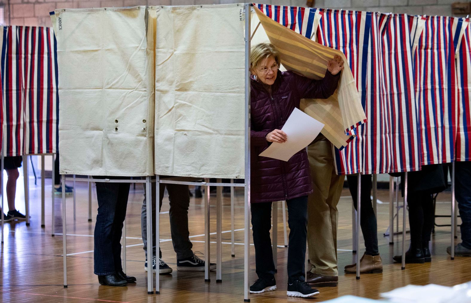 Warren votes in Cambridge, Massachusetts.
