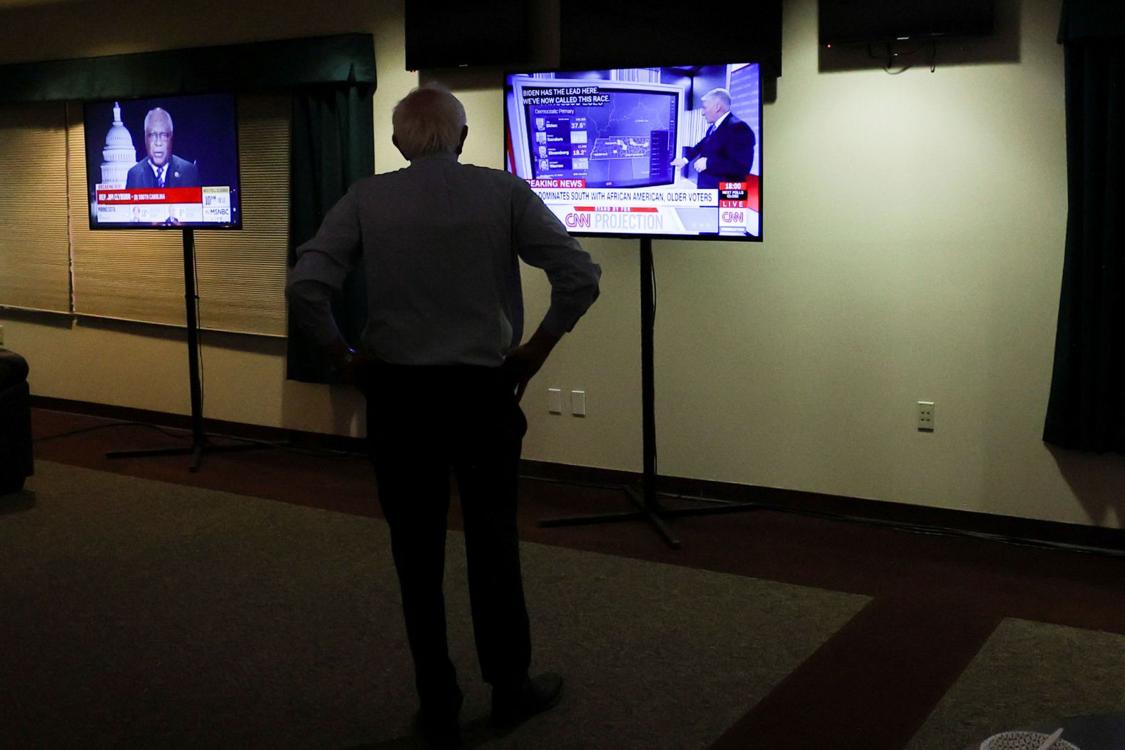 Sanders watches election results come in.