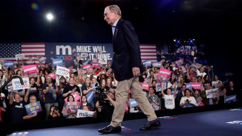 Bloomberg walks off stage after speaking during a rally, Tuesday, March 3, 2020, in West Palm Beach, Fla.