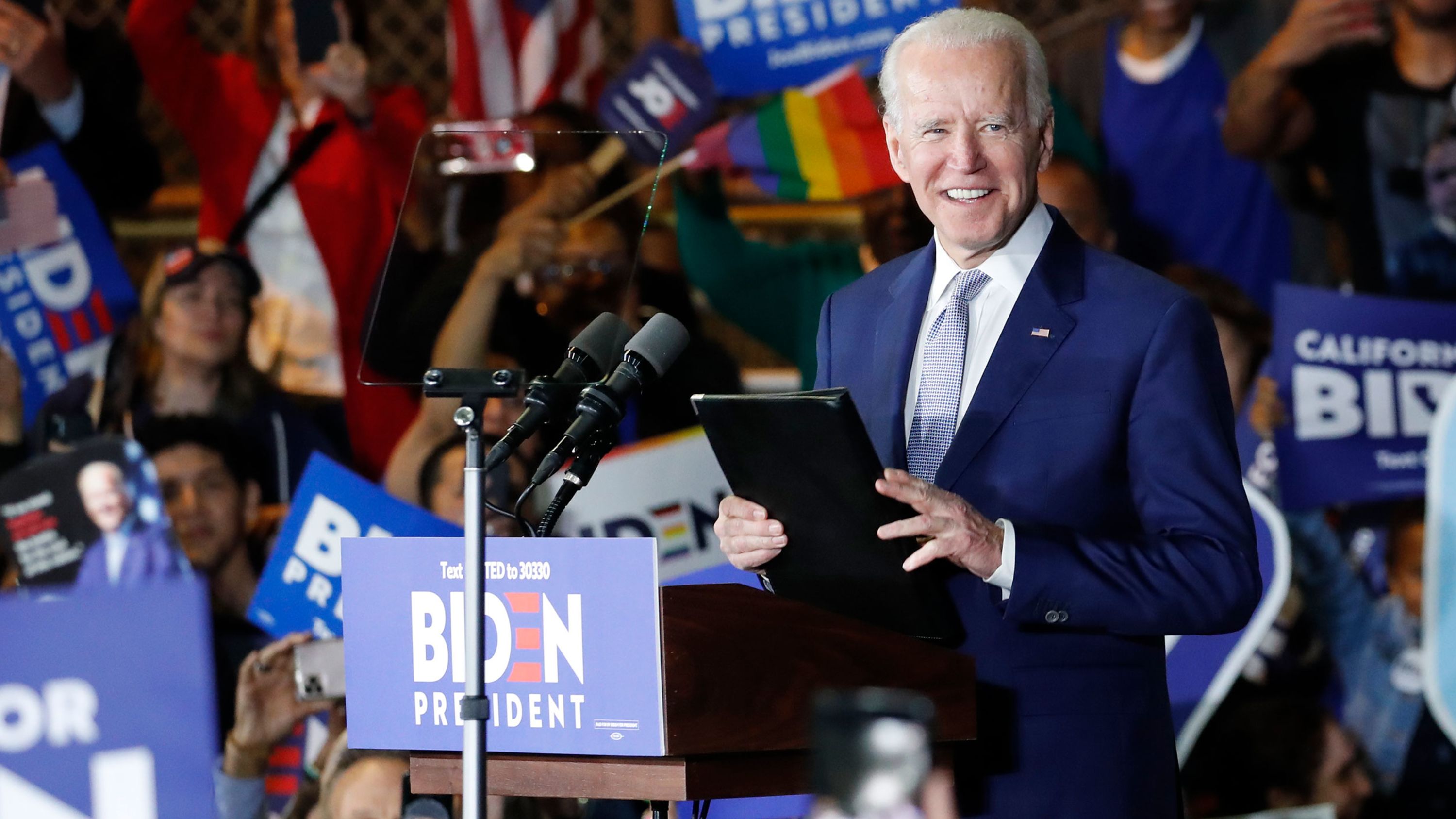 Former Vice President Joe Biden appears at his Super Tuesday rally in Los Angeles on March 3. "It's a good night," <a href="index.php?page=&url=https%3A%2F%2Fwww.cnn.com%2Fpolitics%2Flive-news%2Fsuper-tuesday-results-2020%2Fh_32ccc96bd5b0bd12f55c9f483704fde5" target="_blank">Biden said in his speech.</a> "It seems to be getting better. They don't call it Super Tuesday for nothing."
