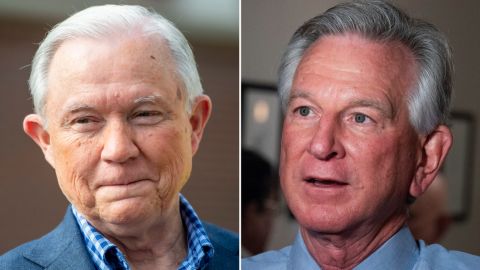At left, former Attorney General Jeff Sessions and at right, Tommy Tuberville, a former Auburn football coach. Both men are running in a runoff for the GOP primary for a US Senate seat in Alabama. 