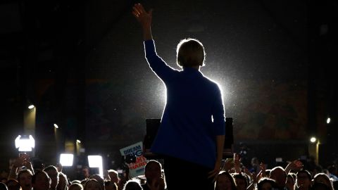 Warren speaks during a primary election night rally Tuesday, March 3, 2020, at Eastern Market in Detroit. 