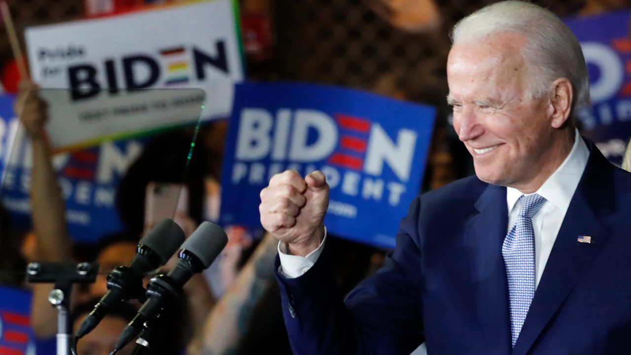 Democratic U.S. presidential candidate and former Vice President Joe Biden addresses supporters at his Super Tuesday night rally in Los Angeles, California, U.S., March 3, 2020. REUTERS/Mike Blake