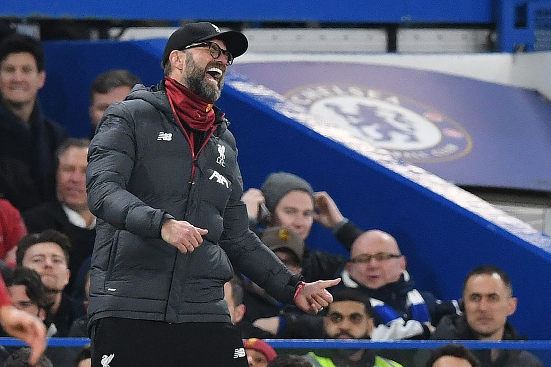 A frustrated Jurgen Klopp gesticulates on the sidelines against Chelsea.