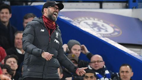 A frustrated Jurgen Klopp gesticulates on the sidelines against Chelsea.