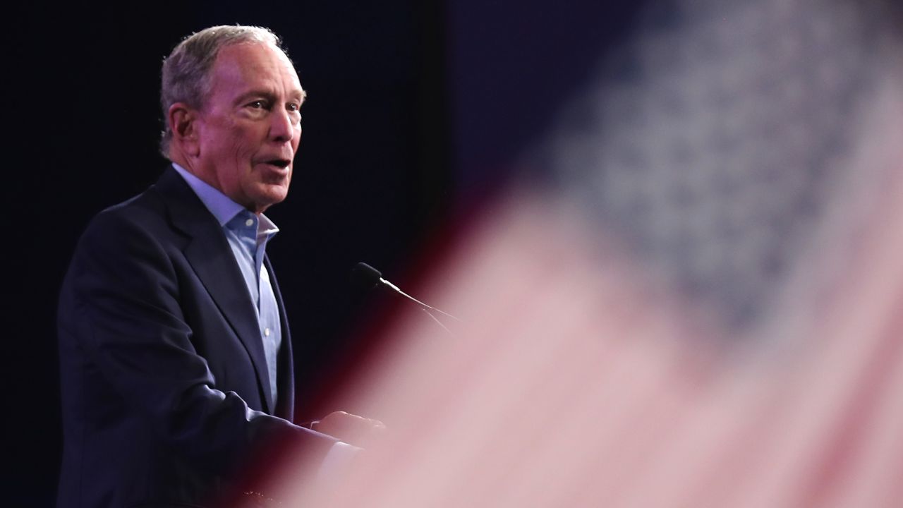 Former New York City mayor Mike Bloomberg speaks at his Super Tuesday night event on March 03, 2020 in West Palm Beach, Florida.  (Photo by Joe Raedle/Getty Images)