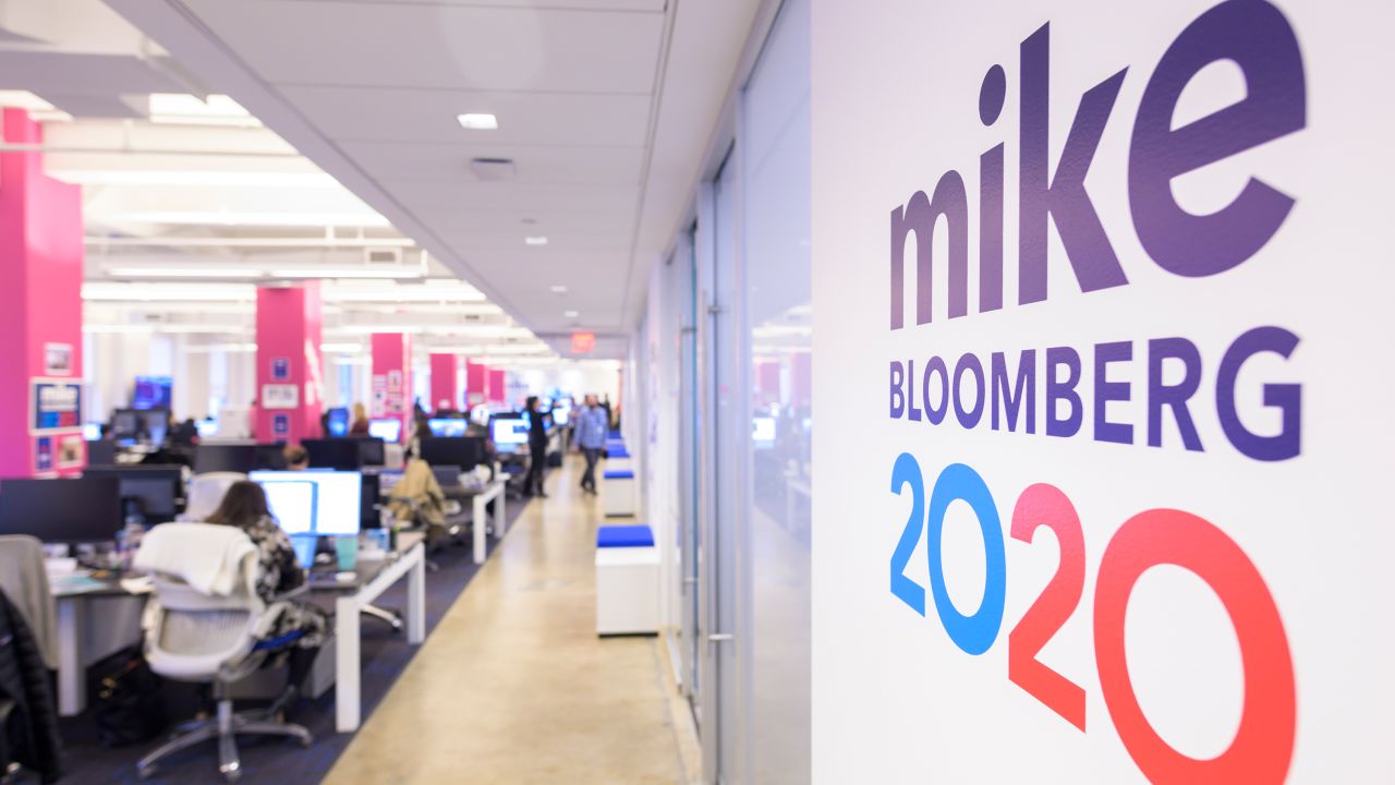 Office workers are seen in the Bloomberg campaign headquarters near Times Square on January 30, 2020