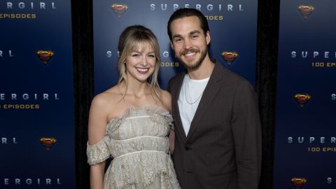 'Supergirl' star Melissa Benoist and actor Chris Wood attend a celebration for the show's 100th episode in December.