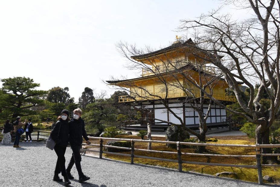 <strong>Kinkaku-ji Temple, Japan: One of </strong>Kyoto's most popular tourist attractions, this golden temple receives few visitors following Japan's coronavirus outbreak.