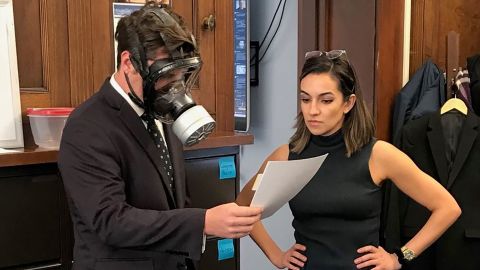 Gaetz seen with a gas mask in early 2020.