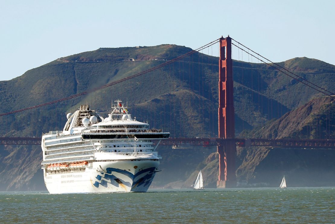 Grand Princess passes the Golden Gate Bridge in February in San Francisco.