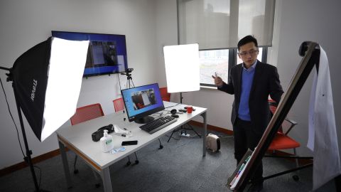 Li Xiaorong, an associate professor at Shanghai Jiao Tong University, conducts an online course via a live streaming platform amid the coronavirus outbreak.