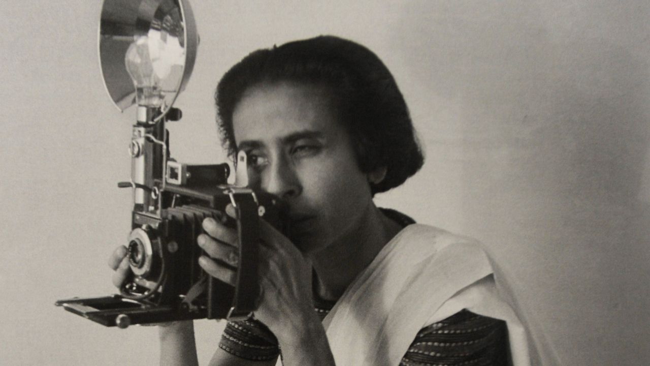 This reproduction of a picture from the Homai Vyarawala's collection shows Indian photographer Homai Vyarawalla in her early years. The picture was published in the book "India In Focus : Camera Chronicles of Homai Vyarawalla" authored by Sabeena Gadihoke. Vyarawalla, 98, died on January 15, 2012 in Vadodara. Vyarawalla photographed the last days of the British Empire and her work traces the birth and growth of a new nation. Vyarawalla was recently conferred Padma Vibhushan, India's second highest civilian honour   AFP PHOTO / Sam PANTHAKY (Photo credit should read -/AFP via Getty Images)