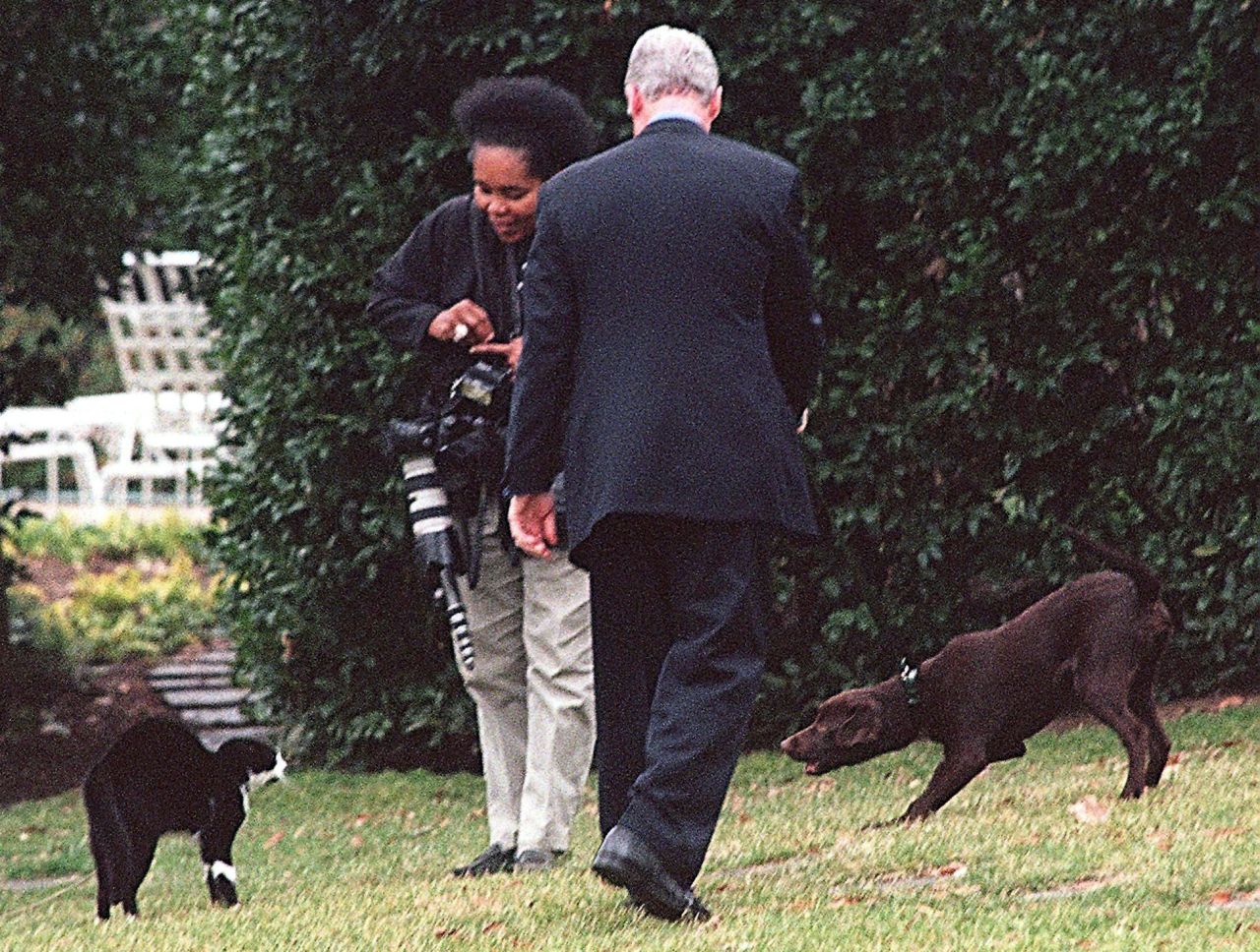 Sharon Farmer was the first African-American to be hired as the chief official White House photographer — a position that only 11 people have held since it was created in 1961. Farmer covered President Bill Clinton, who is seen here with his dog Buddy and his cat Socks. Farmer started working in the Clinton White House in 1993, and she was promoted to chief official White House photographer in 1998.