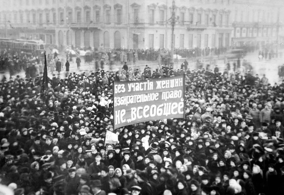 On March 8, 1917, thousands of women in Petrograd rallied together for "Bread and Peace." This demonstration helped spark the Russian Revoluion.