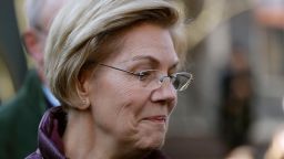 Sen. Elizabeth Warren, D-Mass., speaks to the media outside her home, Thursday, March 5, 2020, in Cambridge, Mass., after she dropped out of the Democratic presidential race. 