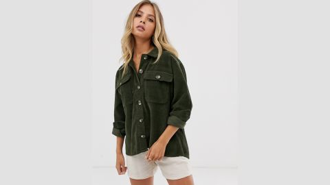 Pieces Oversized Cord Shirt in Green