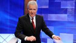 Game show host Alex Trebek poses on the set of the "Jeopardy!" Million Dollar Celebrity Invitational Tournament Show Taping on April 17, 2010 in Culver City, California. 