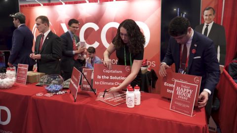 Kiera O'Brien, center, and colleagues set up the YCCD stand at CPAC.