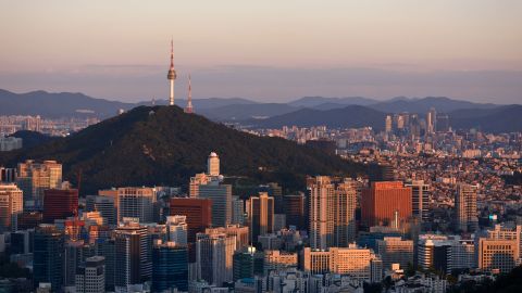 A photo taken on September 7, 2015 shows a general view of the Nam-San mountain above central Seoul.