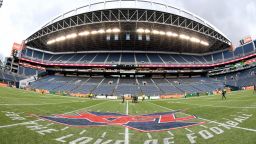 SEATTLE, WASHINGTON - FEBRUARY 22: A general interior view of CenturyLink Field with the XFL midfield logo after the game between the Seattle Dragons and the Dallas Renegades at CenturyLink Field on February 22, 2020 in Seattle, Washington. The Dallas Renegades topped the Seattle Dragons, 24-12. (Photo by Alika Jenner/Getty Images)