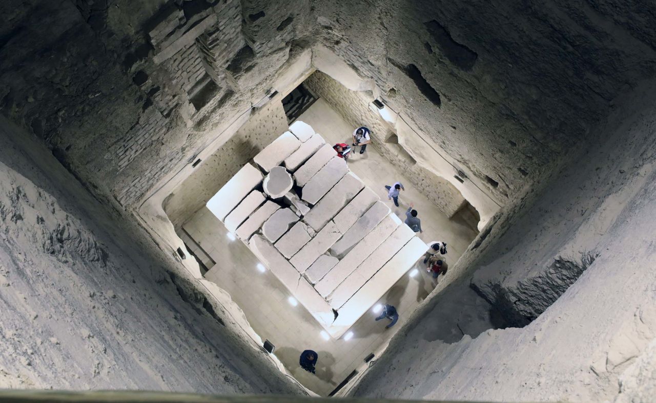 The outer facades of the pyramid, the internal corridors leading to the burial well, the stone sarcophagus, and stairs of two entrances were all restored.