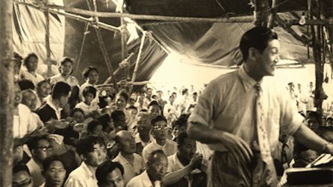 Olive Tree movement founder Park Tae-son at a rally in South Korea in the 1950s.