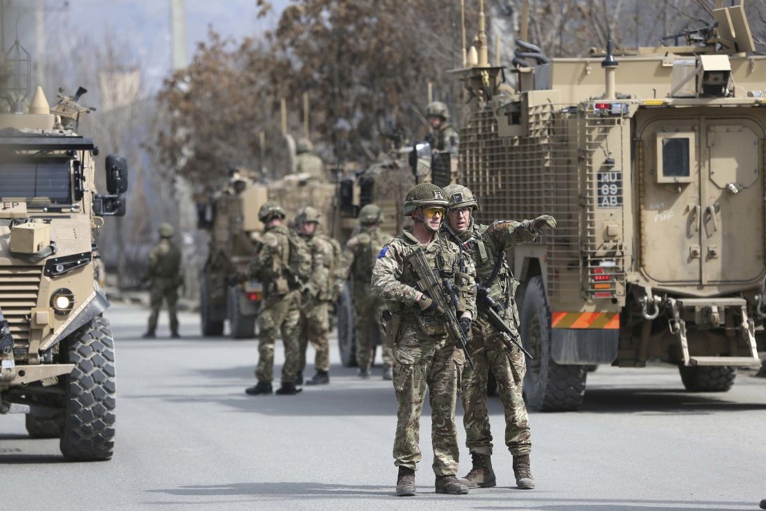 British soldiers near the scene of the attack in Kabul.