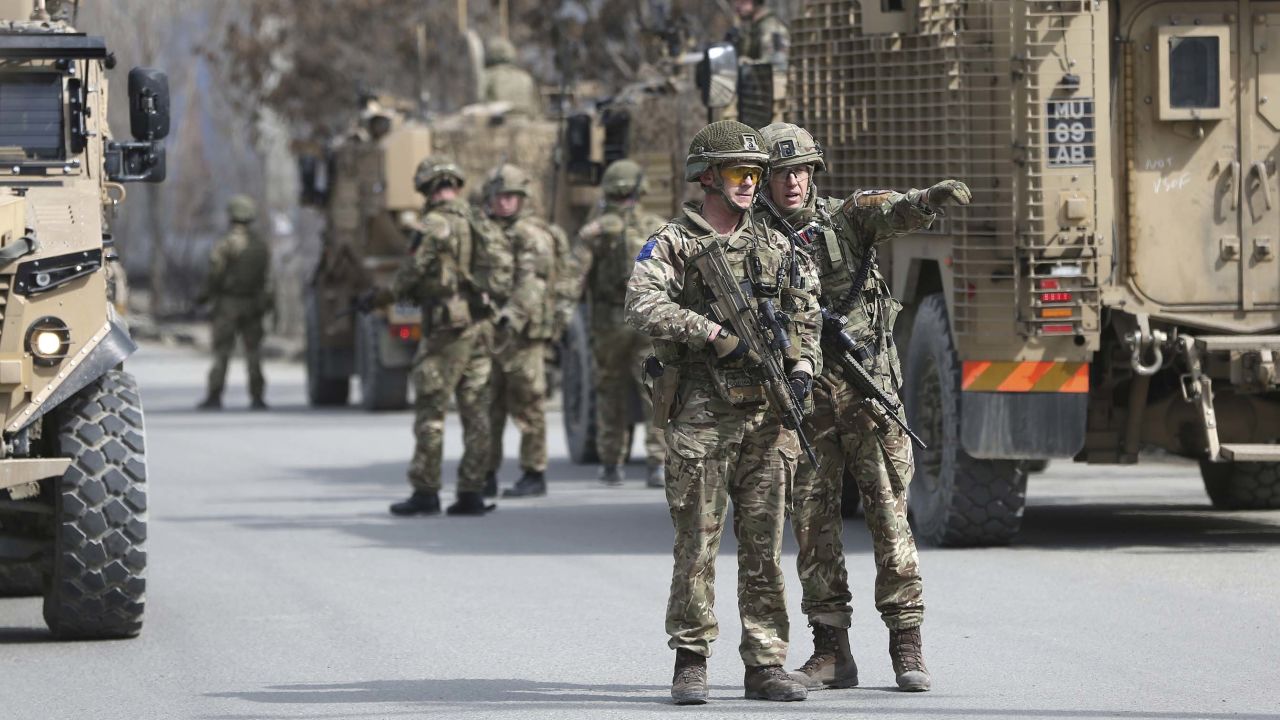 British soldiers near the scene of the attack in Kabul.