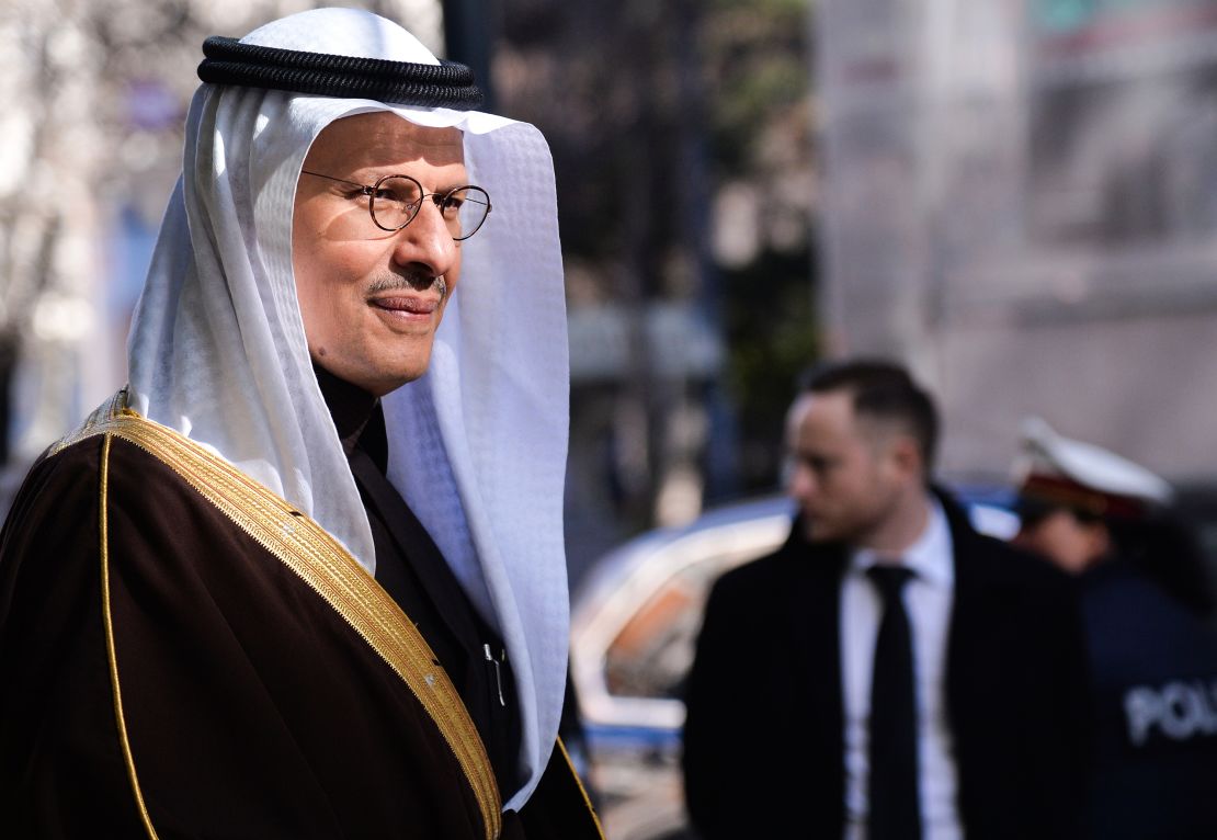 Saudi oil minister Prince Abdulaziz bin Salman Al-Saud arrives at the OPEC meeting in Vienna.