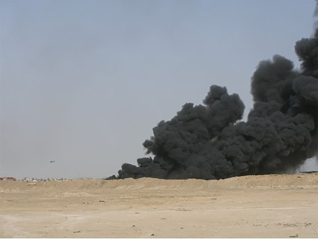 A burn pit image captured by Wesley Black in Ramadi, Iraq in 2005.