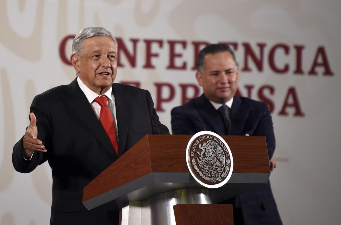 Mexican President Andres Manuel Lopez Obrador (left) speaks at a press conference on March 4.