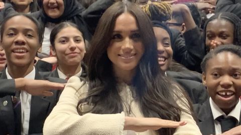 Meghan visited the Robert Clack Upper School in Dagenham, London, on Friday to "celebrate the achievements of women" ahead of International Women's Day